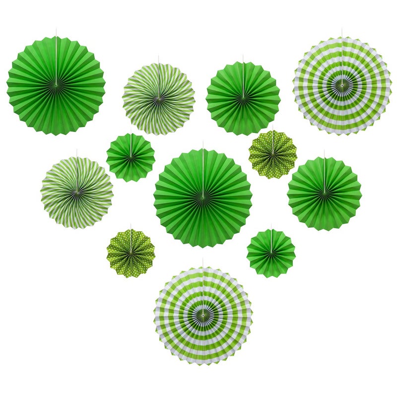 ONUPGO Paper Hanging Ornament - 12PCS Green Fiesta Paper Fans, Vibrant Colors for Wedding, Birthday, Baby Shower Event Decorations - Image 2
